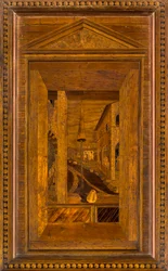 Lignaean Kanonikus Kórus, Giovanni Maria Platina intarzia 1484, Superior Stall