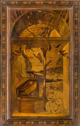 Lignaean Kanonikus Kórus, Giovanni Maria Platina intarzia 1484, Superior Stall