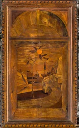 Lignaean Kanonikus Kórus, Giovanni Maria Platina intarzia 1484, Superior Stall