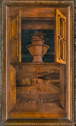 Lignaean Kanonikus Kórus, Giovanni Maria Platina intarzia 1484, Superior Stall