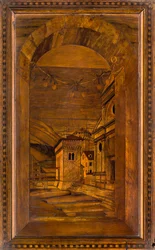 Lignaean Kanonikus Kórus, Giovanni Maria Platina intarzia 1484, Superior Stall