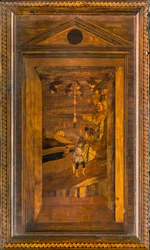 Lignaean Kanonikus Kórus, Giovanni Maria Platina intarzia 1484, Superior Stall