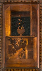 Lignaean Kanonikus Kórus, Giovanni Maria Platina intarzia 1484, Superior Stall