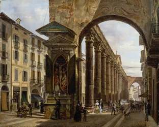Szent Lőrinc-oszlopok Milánóban, Giovanni Migliara (1785-1837), olaj, vászon, 40x31 cm