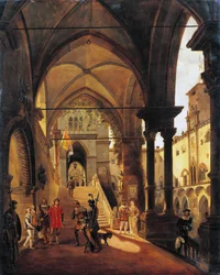 XI. Lajos Barolo várában, Giovanni Migliara (1785-1837), olaj, vászon, 80x65 cm