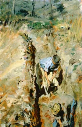 Giovanni Muzzioli (1854-1894) ásók, olajtábla, 30x19 cm