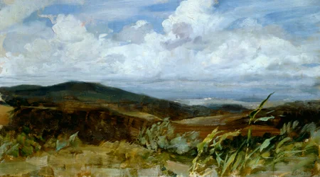 Giovanni Muzzioli (1854-1894) tájkép, olaj, vászon, 39x68 cm