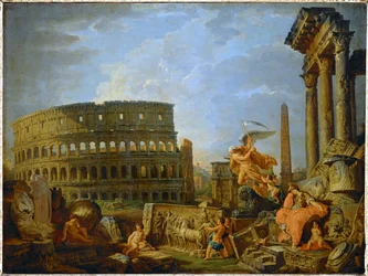 A Colosseum és a konstantinápolyi boltív a Római Birodalom hanyatlásának allegóriájával ... (festmény vászonra)