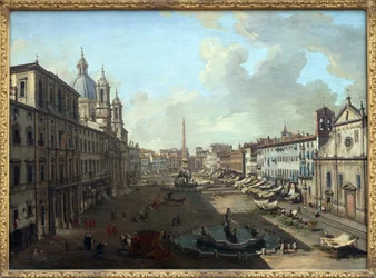 Piazza Navona (Piazza Navona) Rómában, a Neptun-kúttal az előtérben, Giovanni Paolo Pannini (Panini) (1691-1765) olajfestménye vászonra. Fényképészet, KIM Youngtae, Nantes, Musee des Beaux Art de Nantes.