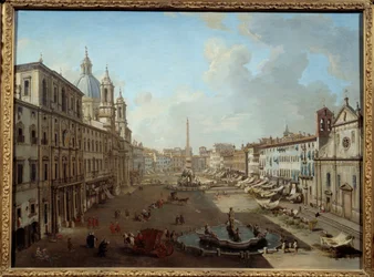 Piazza Navona Rómában (Piazza Navona, Róma). Giovanni Paolo Pannini (Panini) (1691-1765) festménye