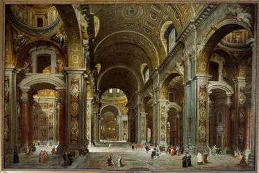 Melchior de Polignac (1661-1741) prelátus, diplomata és költő meglátogatja a Római Szent Péter-bazilikát Giovanni Paolo Pannini (Panini) festménye (1691-1765) 1730 Dim 1,5x2,25 m - A prelátus, diplomata és Melchior de Polignac (1661-1741) költő látogat
