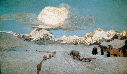 A természet triptichonja vagy Engadin: „” Halál”” Giovanni Segantini (1858-1899) festménye 1896-1899 V. 192x320 cm Saint Moritz, Musee Segantini
