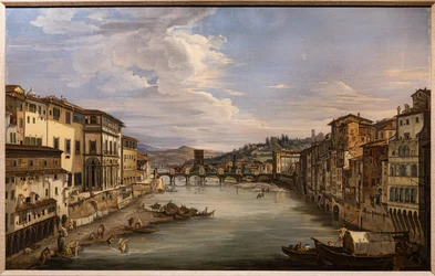 Kilátás az Arnóra a Ponte Vecchio felől az Alle Grazie híd felé