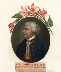 Sir John Hill természettudós és botanikus portréja. 1800 (metszet)