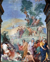 A múzsák és költők a Parnasszusra vadásznak (a Parnasszusból elűzött múzsák és költők) Giovanni da San Giovanni (1592-1636) freskórészletei 1634-1642 Museo degli argenti, Palazzo Pitti, Firenze