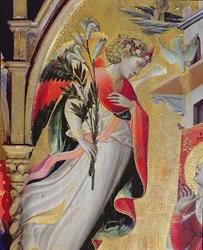 Gábriel arkangyal, részlet az Angyali üdvözlet SS Lawrence-szel, Benedekkel, Keresztelő Jánossal és Miklóssal, 1434 (tempera és aranylevél a panelen)