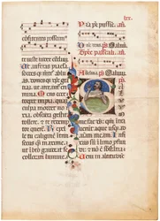 A zsoltáros a tengerben, "S" kezdőbetű egy illuminált jegyzett breviárium lapján, Bologna vagy Ferrara, 1440 körül (tinta és szín, pergamen).