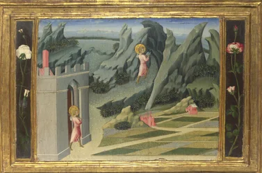 Keresztelő Szent János visszavonul a Desert Predella Panelbe, 1454