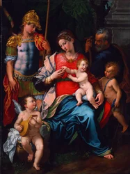 Szűz és gyermek Keresztelő János szentekkel, Mihály arkangyallal és Józseffel, 1545