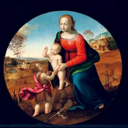 Madonna és a gyermek Keresztelő Szent János csecsemővel (olaj, fa)