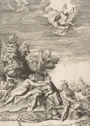 Calypso megpróbálja visszatartani Ulysses-t, mint egy gyerek, jobbra készíti elő a páncélját, és Mercury fa..., 1531-76.