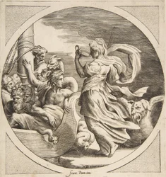 Circe pohárból iszik Ulysses társaival egy csónakban balra, körlevél ..., 1531-76.