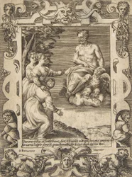 Juno a bal oldalon arra kéri Jupitert, hogy segítsen a görögöknek, kidolgozott keretek között, a „..., 1531-76-ból”.