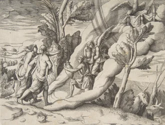Jupitert és Junót a mennyekben fogadta Ganymedes és Hebe, a hadosztálytól..., 1531-76.