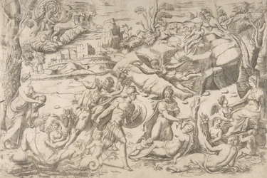 Mars és Rhea Silvia: középen a Mars pajzsot és kardot tart, Rhea Silvia alszik..., kb. 1531-76.