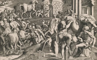 A trójaiak berángatják a falovat a városba, 1545.