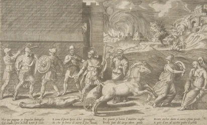 Hektor és Akhilleusz harca, valamint Achilles, aki Hektór testét vonszolta a ..., 1531-76.