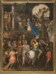 Fal a déli kereszthajó homlokzatával szemben, Giuseppe Campi, Mordecai diadala 1567
