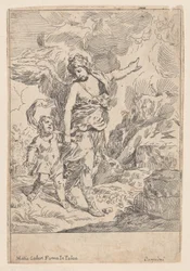 Egy kisgyermekkel kéz a kézben sétáló őrangyal, 1640-60.