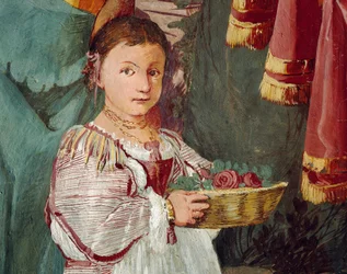 Amarüllisz nimfa, egy csókverseny győztesévé koronázva, Giulio Carpioni freskója, Giovanni Battista Guarini (1538-1612) „A hű pásztor” című pásztorjátéka nyomán, Villa Caldogno (az UNESCO világörökségi listája)