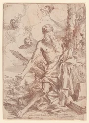 Szent Jeromos egy fa mellett térdel, kitárt karral, 1640-60.
