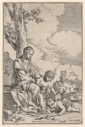 A Szent Család Krisztus lábát csókoló Szent János csecsemővel, 1640-60.