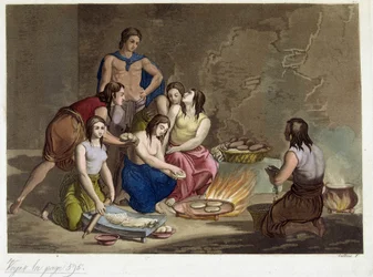 Az ókori mexikóiak kenyeret készítenek – „Antique and Modern Costume”-ben, Ferrario, szerk. Milano