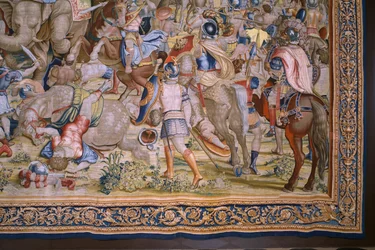 Flamand kárpit. Sorozat Scipio cselekedetei: A zamai csata. Giulio Romano karikaturista. Balthasar van Vlierden (?) műterme, Brüsszel. 1523-1532. Részlet.