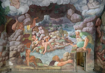 Sala dei Giganti, részlet az óriások Jupiters villámcsapásai általi elpusztításáról, 1536 freskó részlet a 78482-ből