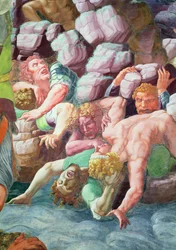 Sala dei Giganti, részlet az óriások Jupiters villámcsapásai általi elpusztításáról, 1536 freskó részlet a 78482-ből