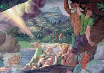 Sala dei Giganti, részlet az óriások Jupiters villámcsapásai általi elpusztításáról, 1536 freskó részlet a 78482-ből