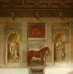 A Lovak terme, a Gonzaga II. Federico kedvenc lovainak falfestményeivel (freskó)