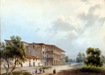 Milánó, a Simonetta Villa. Alinovi festménye. Stendhal átnevezte Angela Pietragruát Lady Simonettának. Milánói Múzeum, Milánó