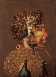 Levegő - Giuseppe Arcimboldo (1527-1593). 1566 körül. Méretek: 74,4 x 56 cm. Magángyűjtemény