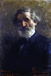 Giuseppe Verdi (1813-1901) portréja, Barbaglia olasz zeneszerzője. G. Verdi Konzervatórium. Milánó