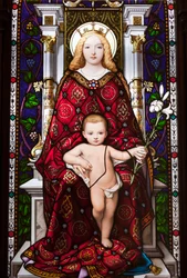 Madonna trónolt (ólomüveg)