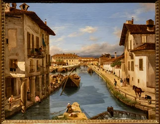 Kilátás a Naviglio-csatornára a Szent Márk hídról, 1850 körül (olaj, vászon)
