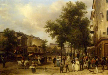 A párizsi Montmartre sugárút látképe [a Théâtre des Variétés és a Passage des Panoramas látható].