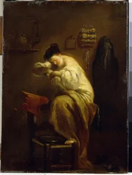Nő bolhákat keres. (Bolhákat kereső nő). Giuseppe Maria Crespi (1665-1747) festménye, olaj, vászon, 1710 körül. Olasz művészet (Bologna)