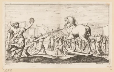 Behozzák a trójai falót Scandit equus ruptos Fatalis machina muros (cím a tárgyon) Aeneas vándorlásai (sorozat címe) L